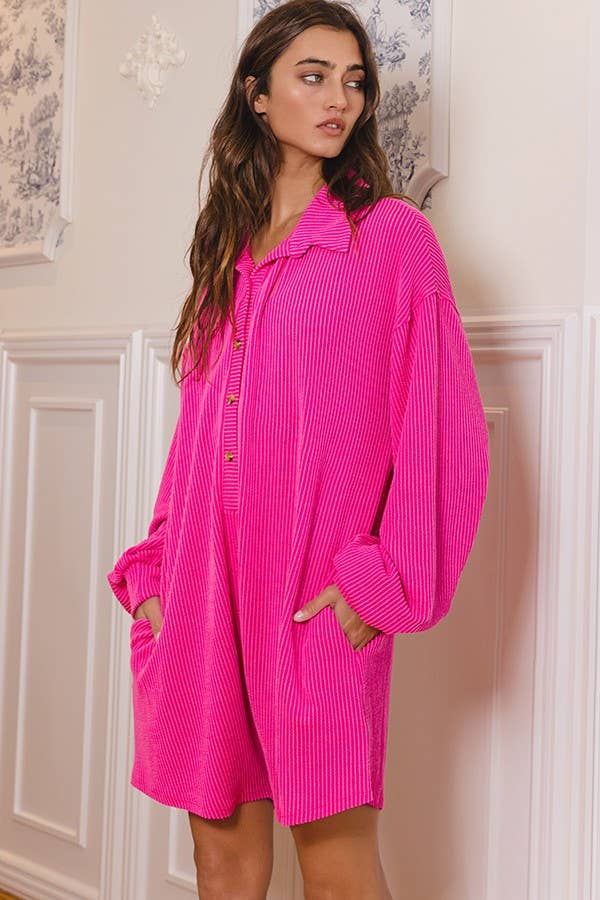 R5364 | [OUTLET SALE] Oversize Button Up Collard Knit Romper