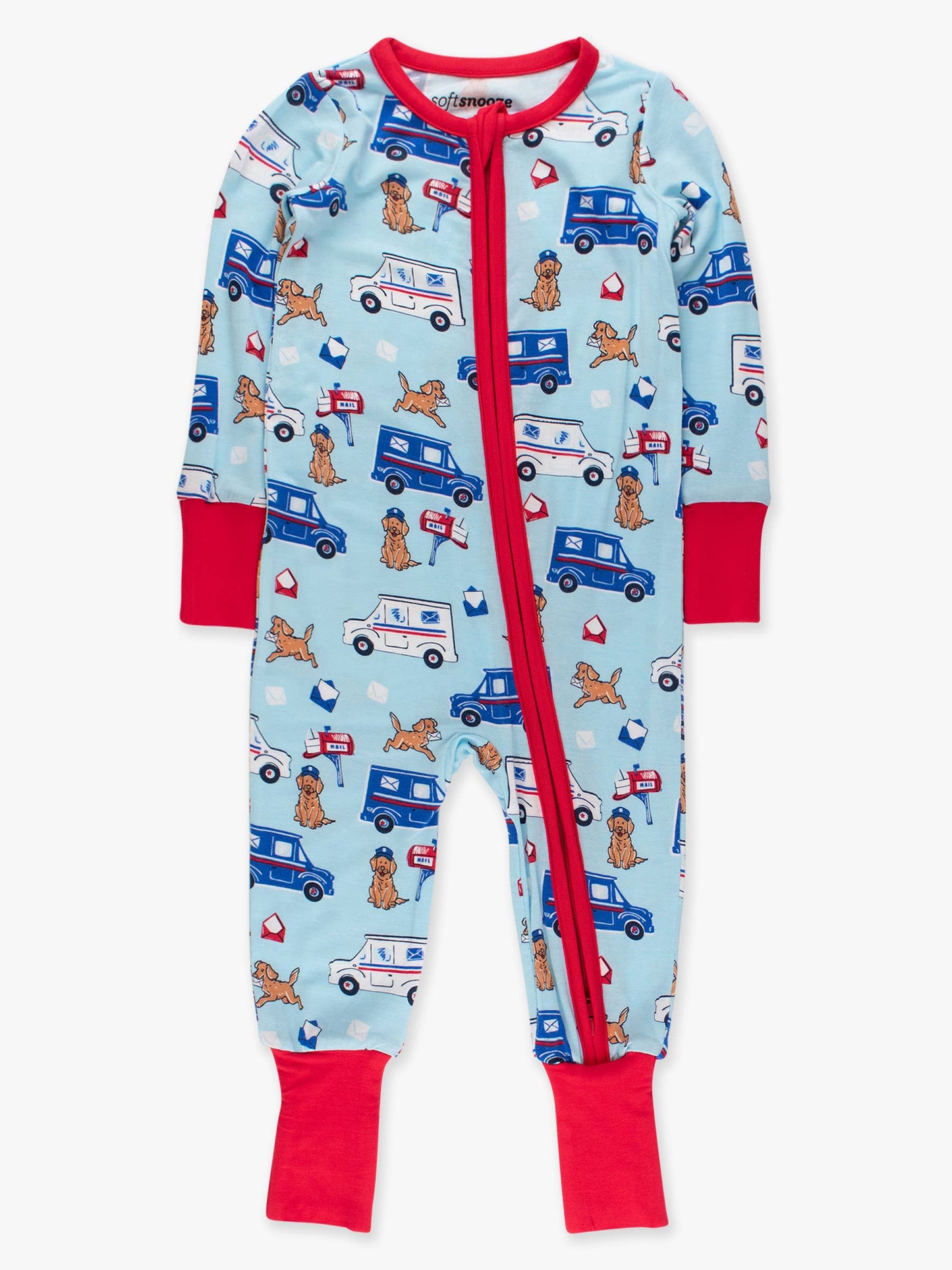 SoftSnooze™ Baby Bamboo Viscose Postal Pups Mail Convertible One Piece Footie Pajama