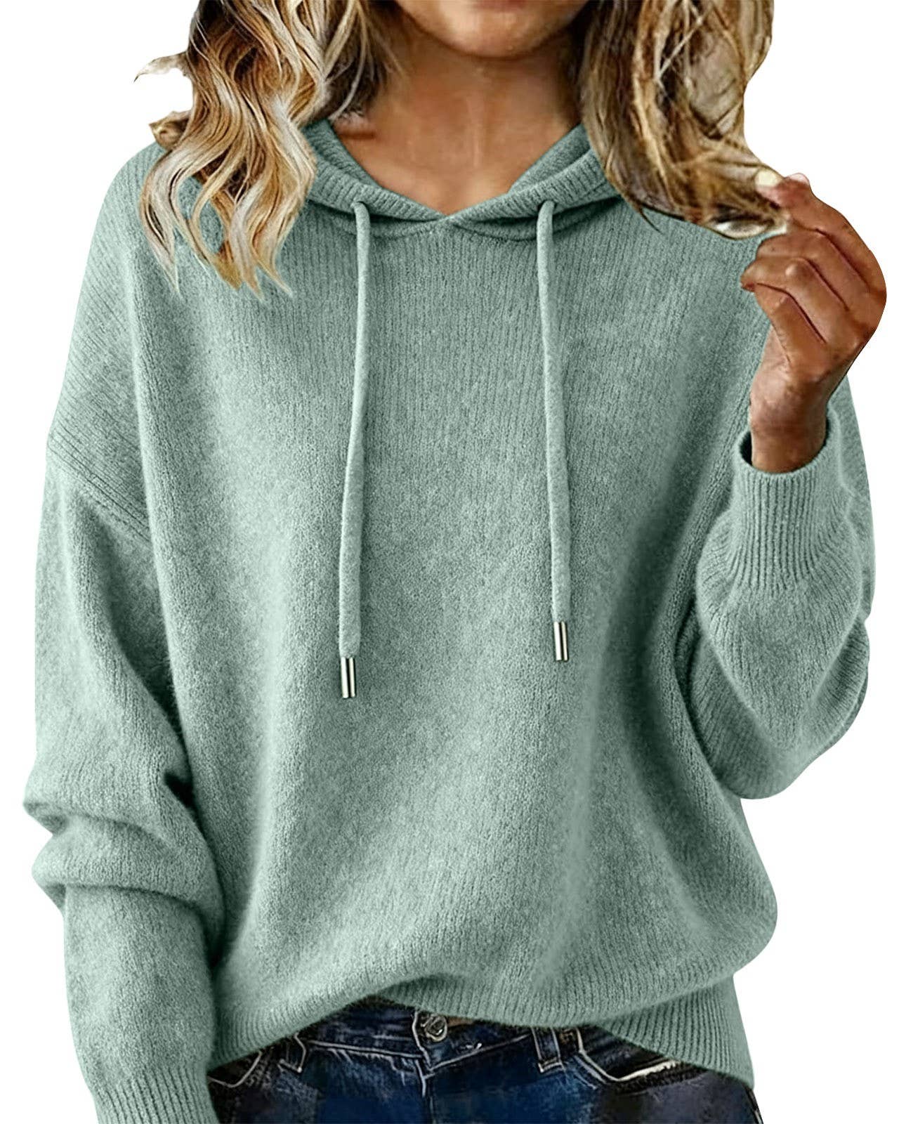 Cozy Solid Drawstring Hooded Knit Sweater