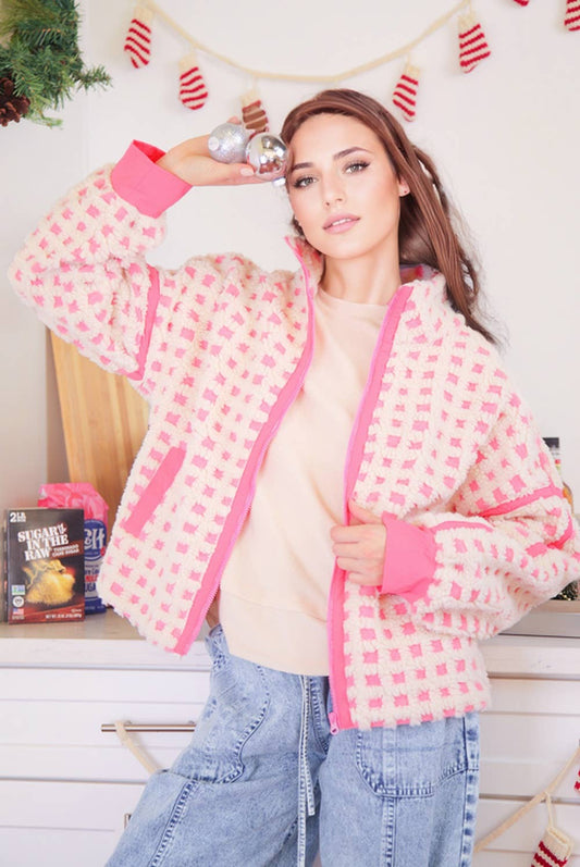 Oversized Checker Fleece Jacket
