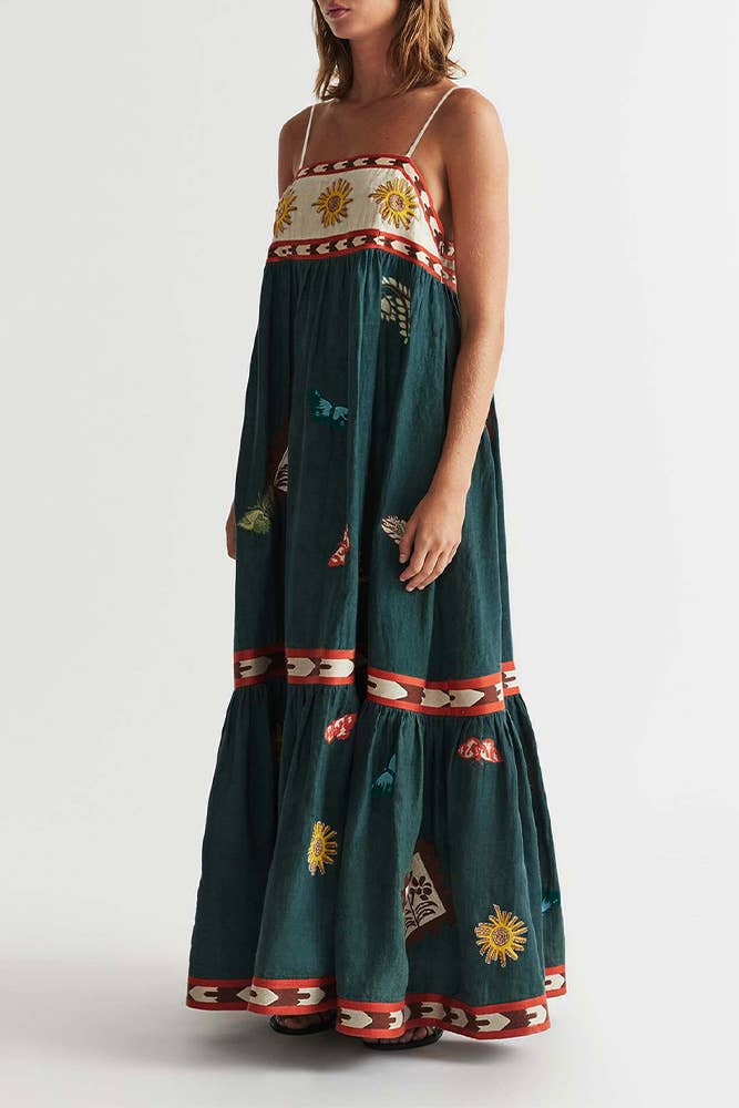 Printed Spaghetti Sleeveless Maxi Dress JRM075