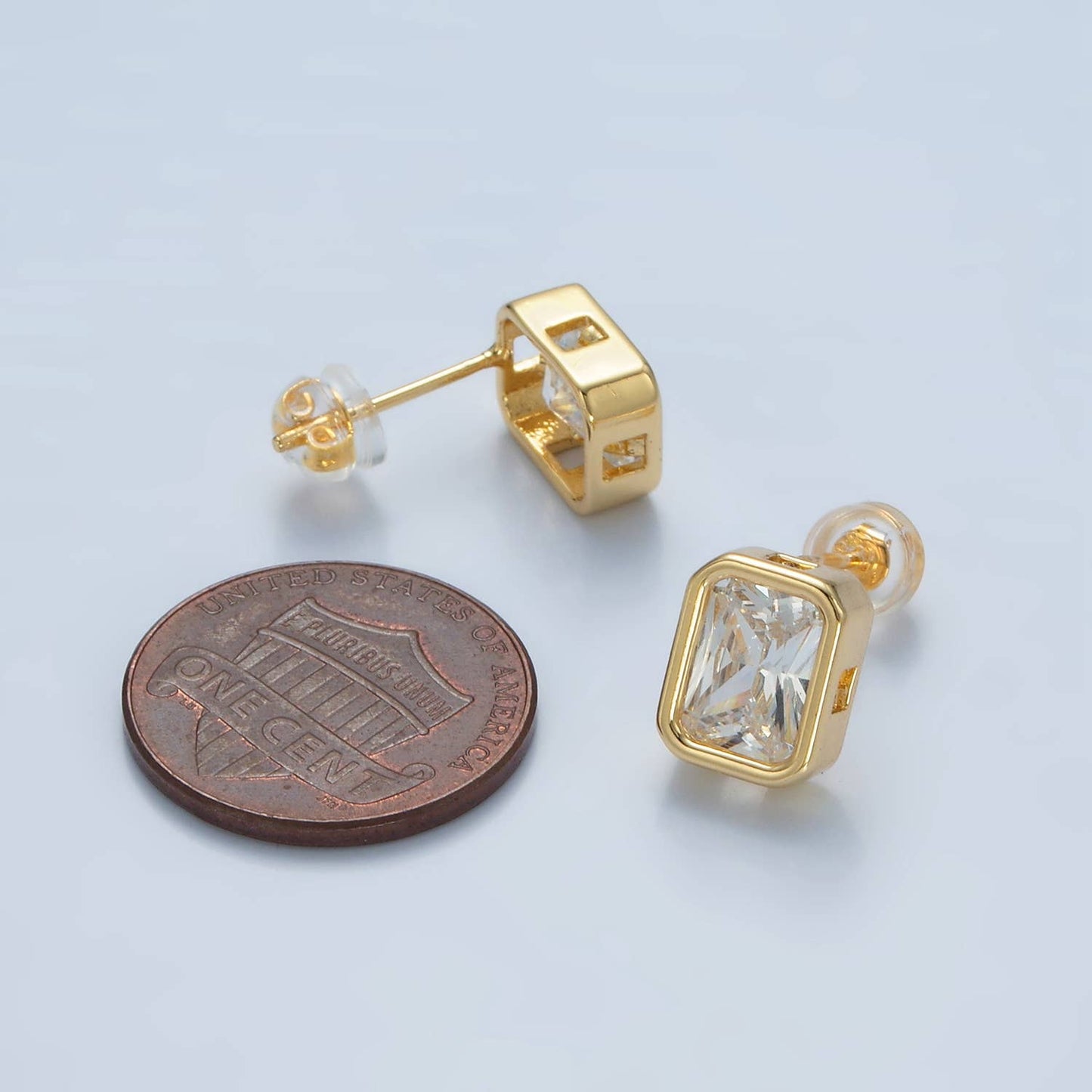 24K Gold Filled 12mm CZ Edged Bezel Stud Earring | AD671