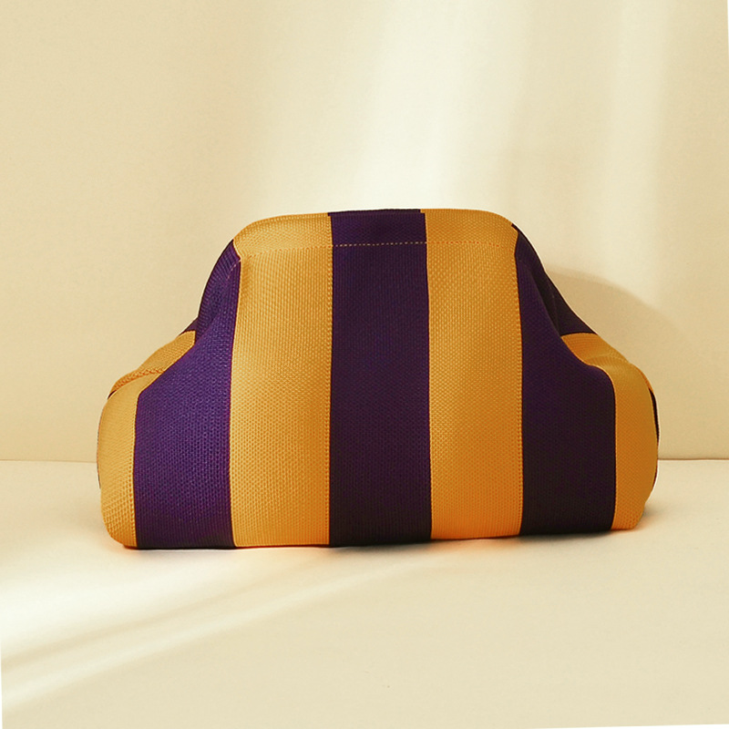 Color-block Striped Knit Cosmetic Bag Beach Knit Clutch