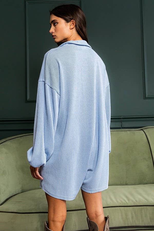 R5364 | [OUTLET SALE] Oversize Button Up Collard Knit Romper