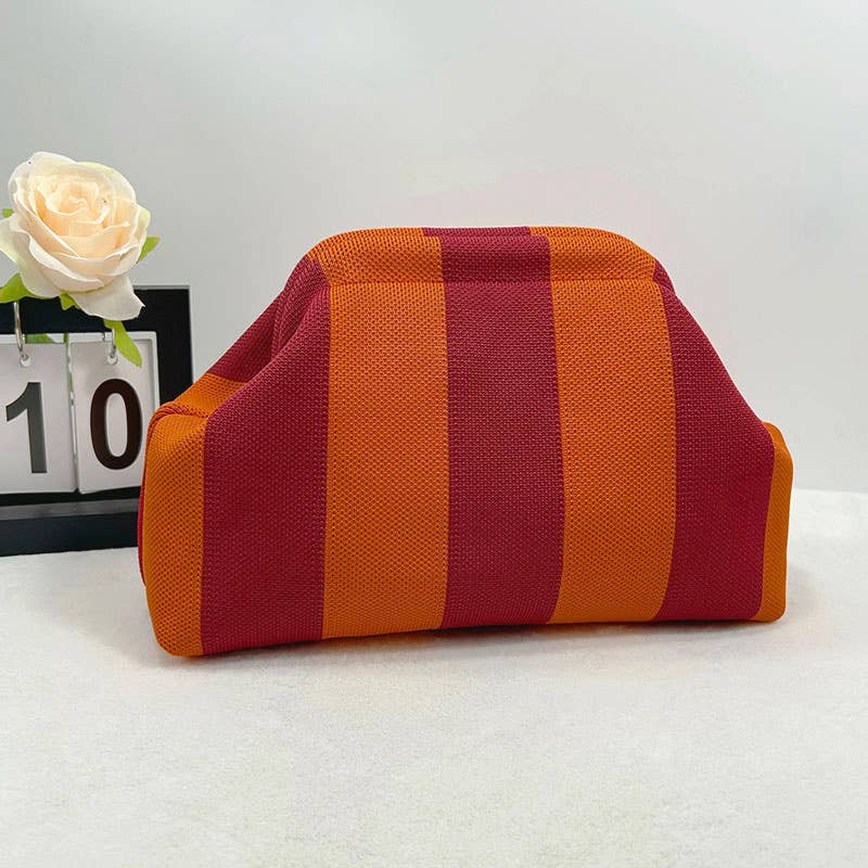 Color-block Striped Knit Cosmetic Bag Beach Knit Clutch
