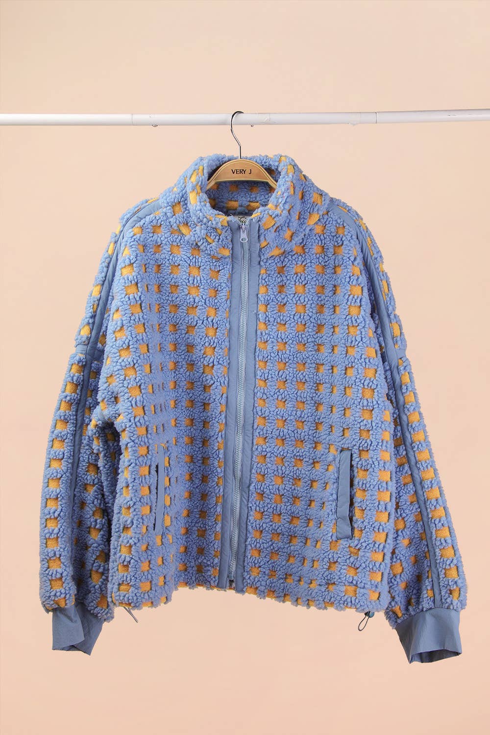 Oversized Checker Fleece Jacket