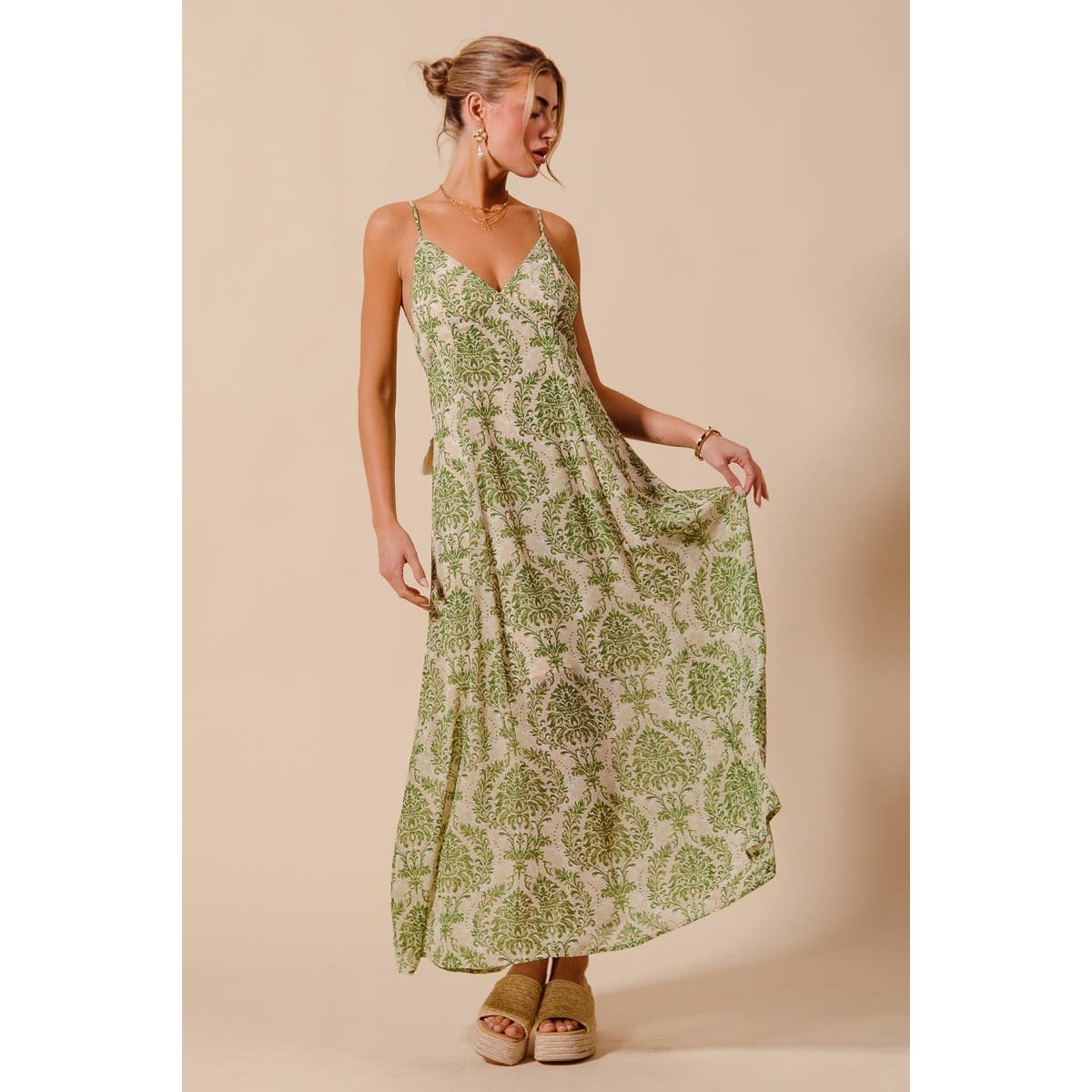 DAMASK FLORAL SUMMER MAXI FLOWY DRESS