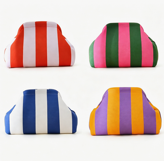 Color-block Striped Knit Cosmetic Bag Beach Knit Clutch