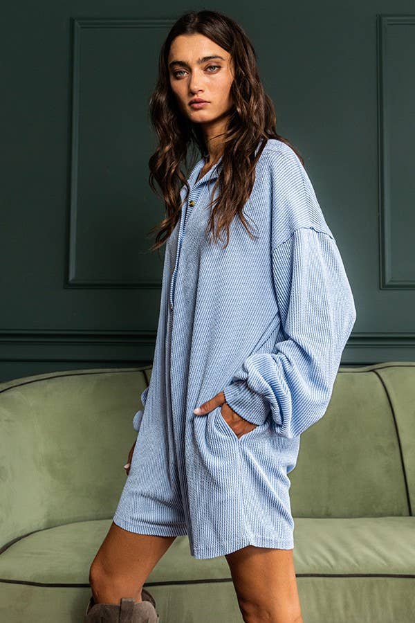 R5364 | [OUTLET SALE] Oversize Button Up Collard Knit Romper