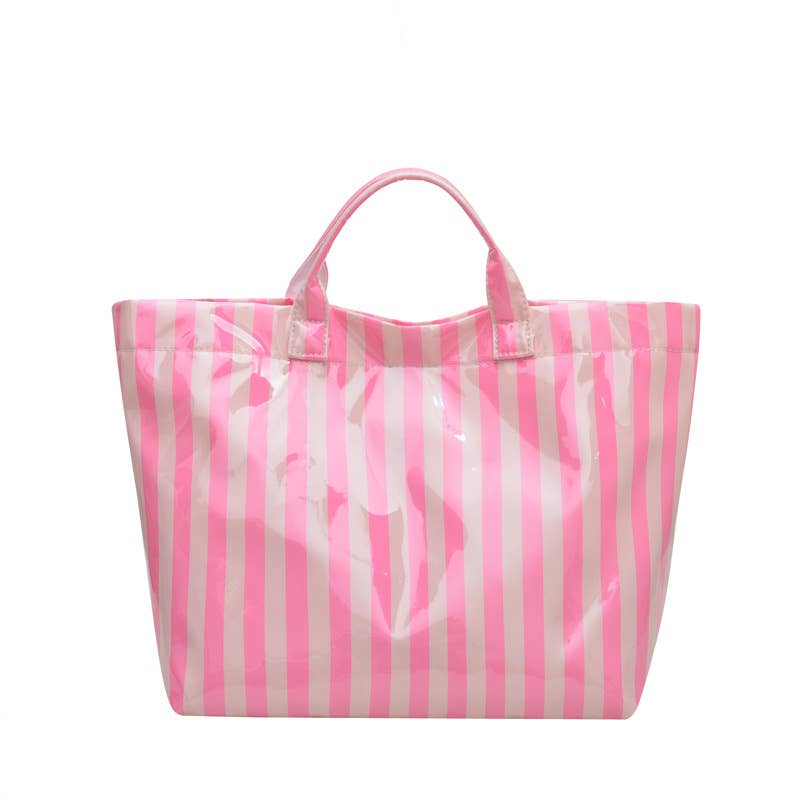 Color Block Striped PVC Large Capacity Tote Bag