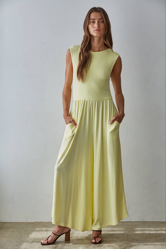 Knit Polyester Spandex Open Back Wide Leg Jumpsuit