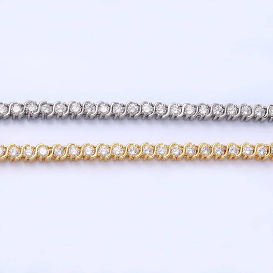 24K Gold Filled Curved S-Link Tennis Chain Bracelet in Gold & Silver | WA-3036 WA-3037