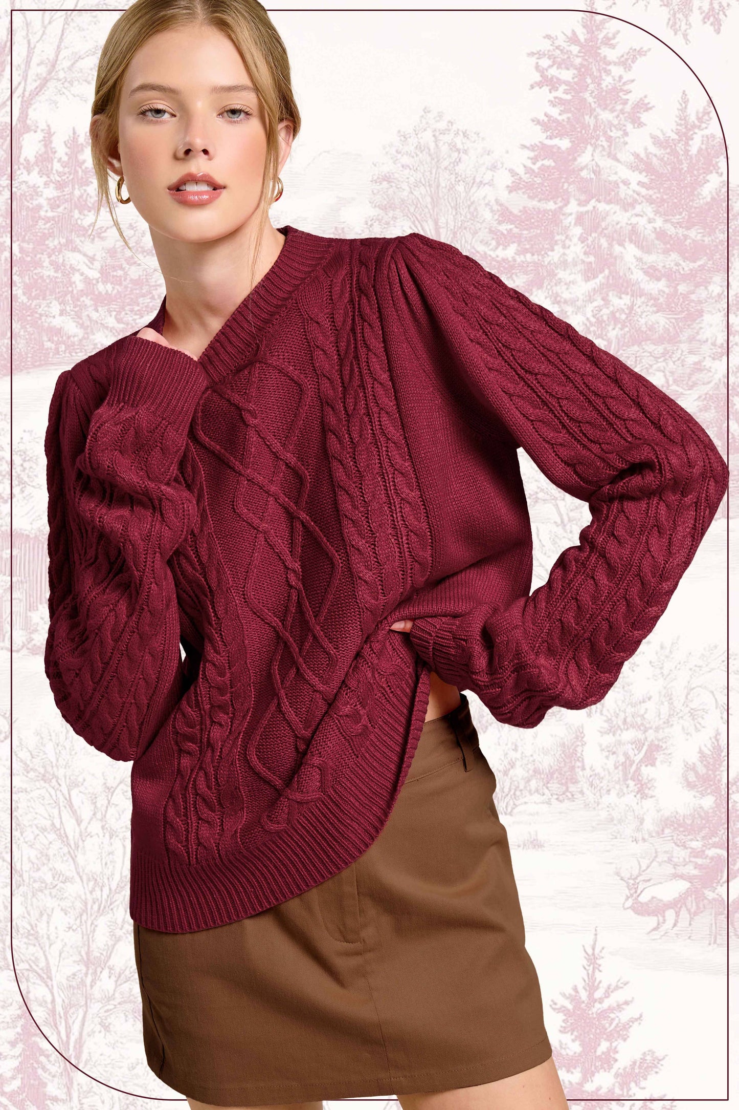 Super Soft Ribbed Crew Neck Cable Knit Sweater