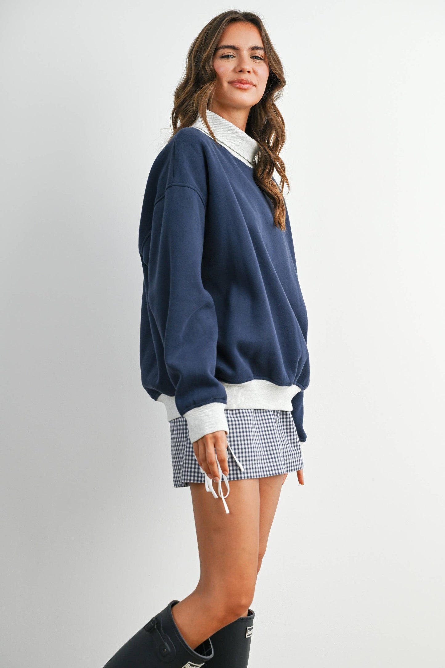 Cozy Contrast Turtleneck Sweatshirt