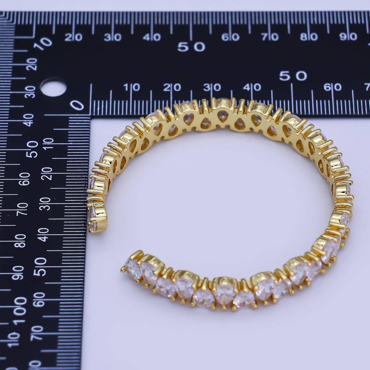 24K Gold Filled Clear CZ Teardrop Reverse Tennis Cuff Bracelet | WA-3139