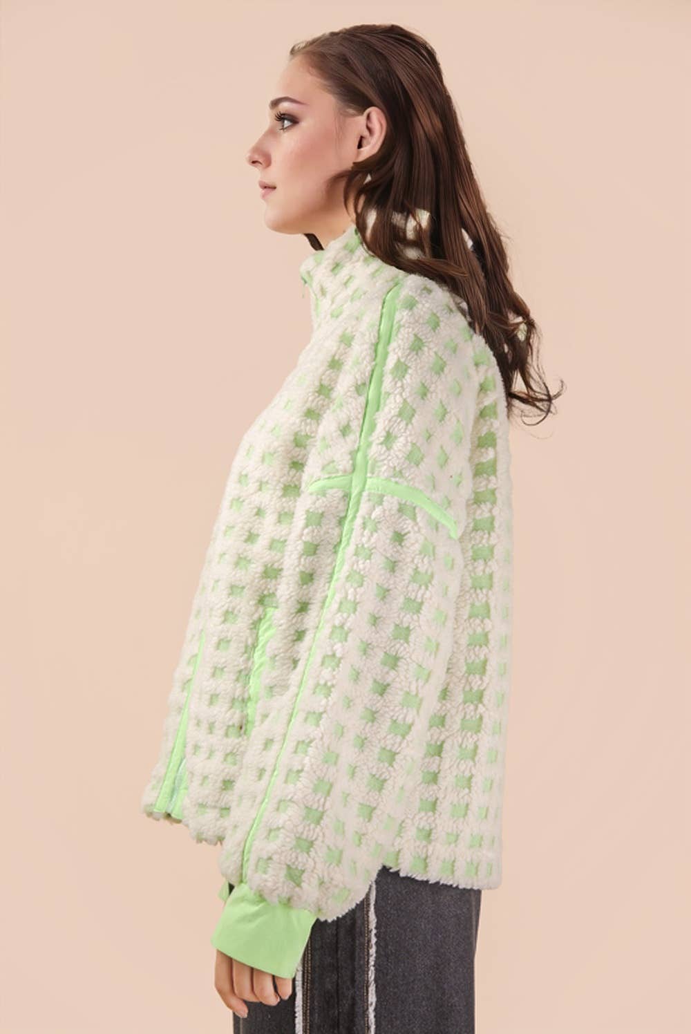 Oversized Checker Fleece Jacket