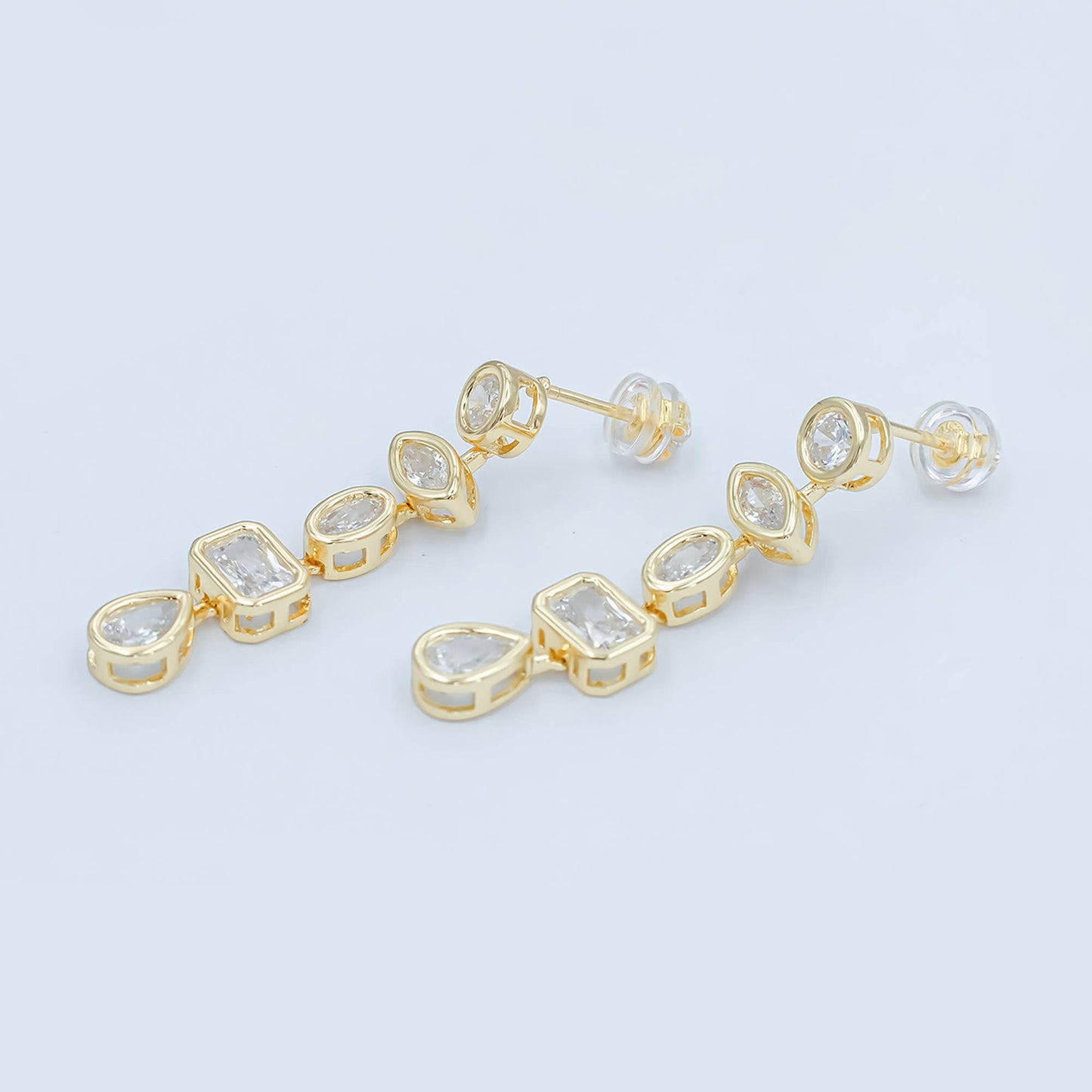 24K Gold Filled Geometric CZ Bezel Drop Stud Earrings in Gold & Silver | AB678 AB679