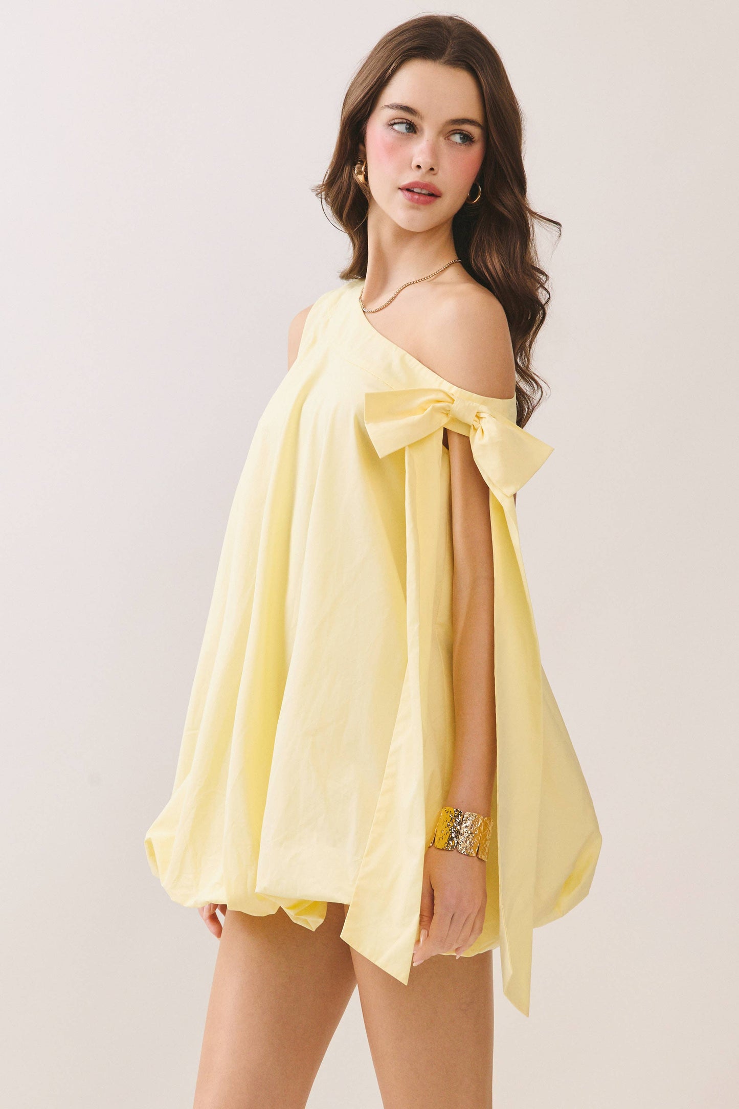 Voluminous Balloon Hem One Shoulder Mini Dress