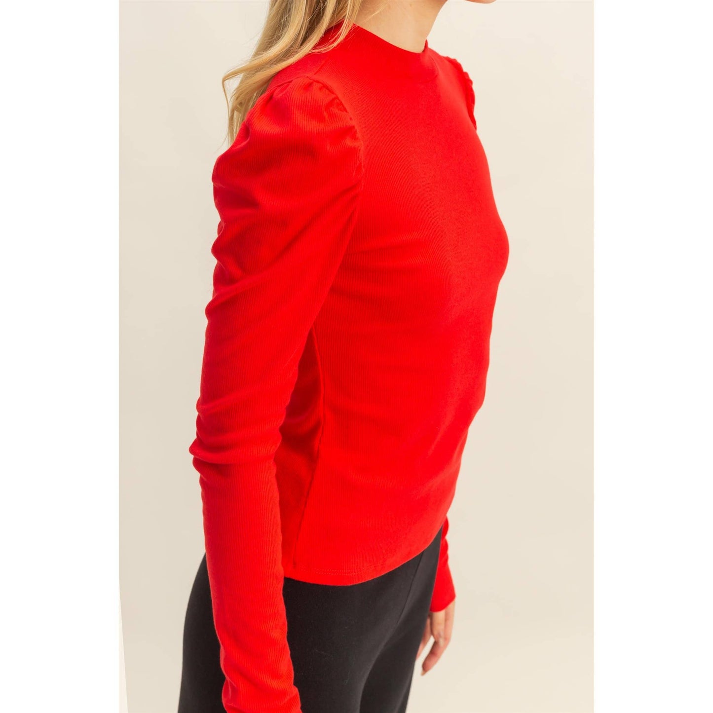 Elegant Puff-Sleeve Fitted Top With Keyhole Back