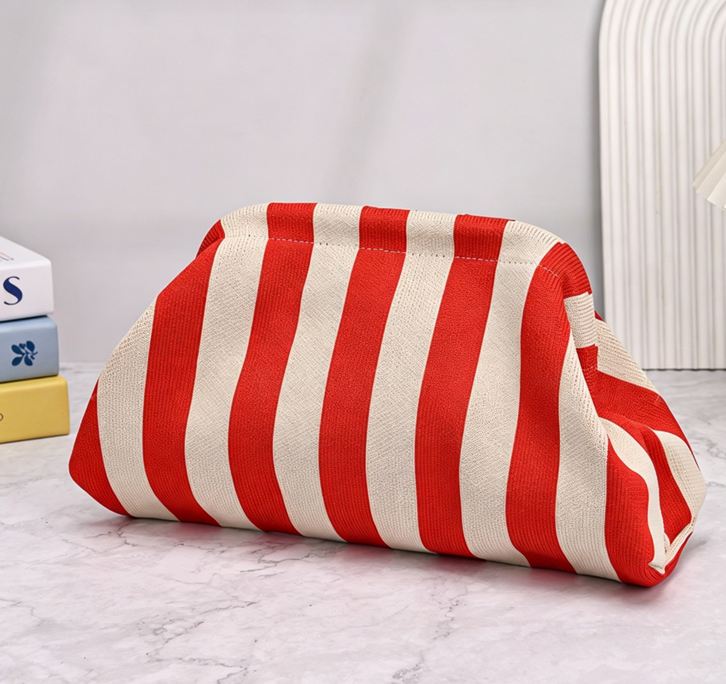Stripe Knit Cosmetic Bag Beach Knit Clutch Pouch