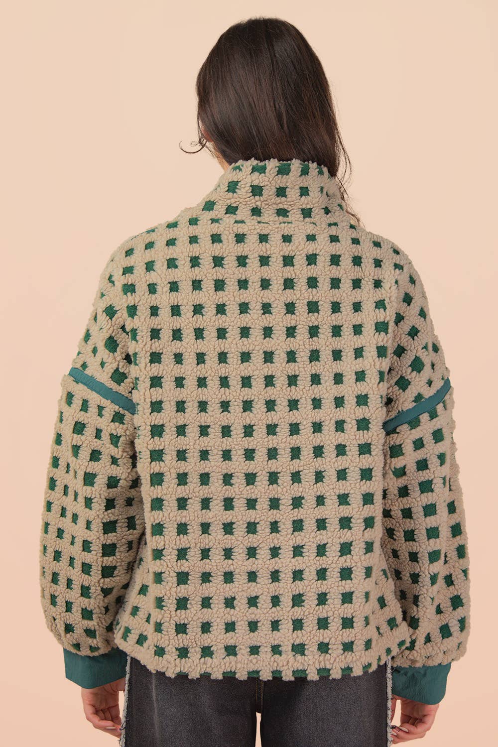 Oversized Checker Fleece Jacket