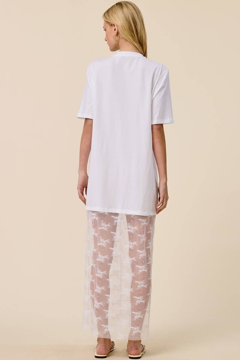 Free Spirit Rock & Roll Graphic Floral Lace Tshirt Dress