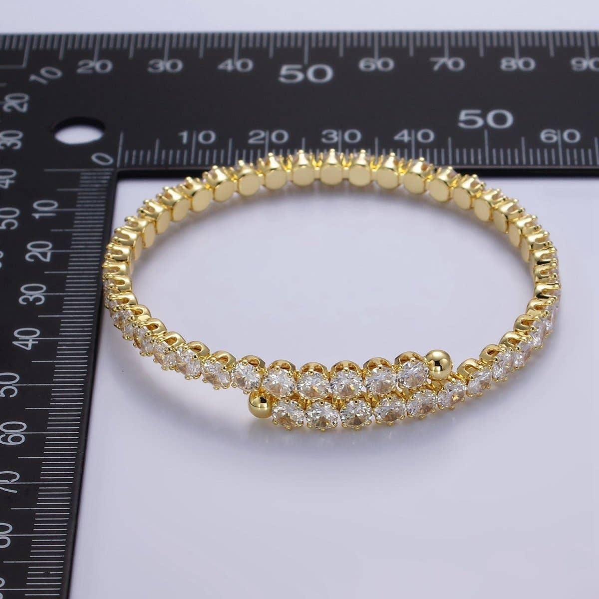 24K Gold Filled Clear CZ Tennis Chain Bangle Cuff Bracelet | WA-2535
