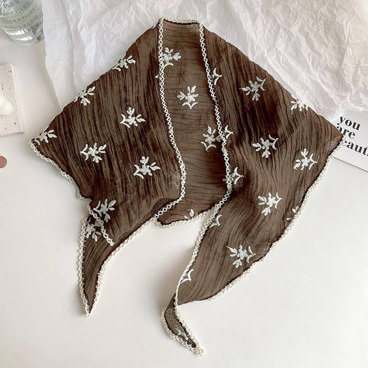 Thin Floral Lace Triangle Scarf