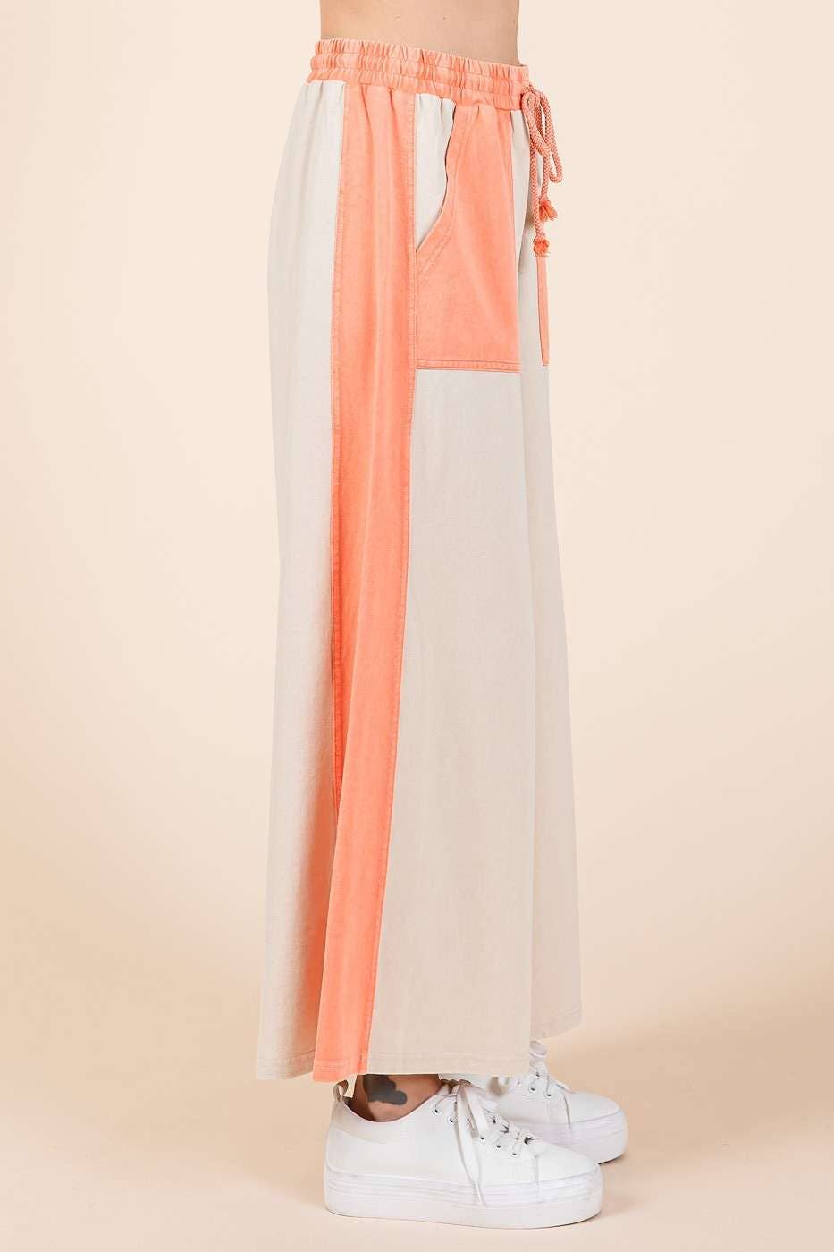 FRENCH TERRY WIDE LEG COLOR BLOCK PANTS