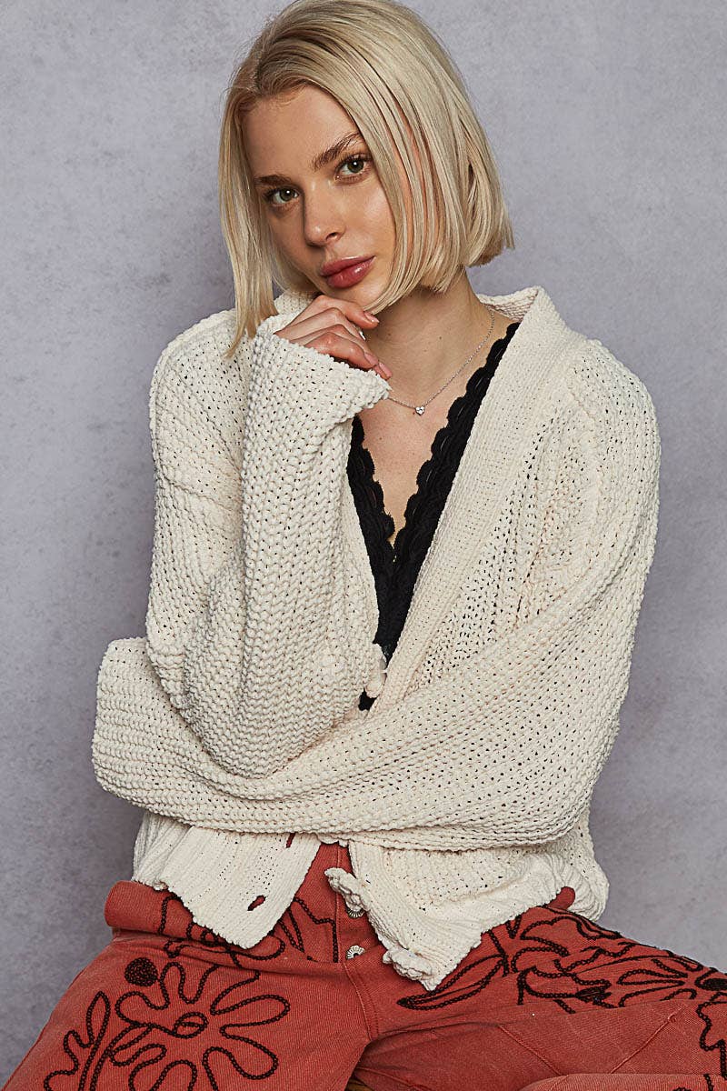 Long sleeve exaggerated button sweater cardigan top SALE