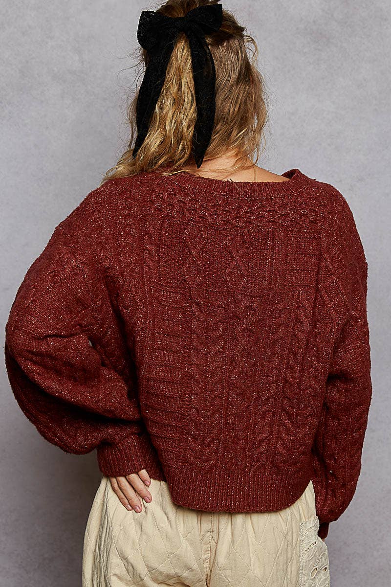 Long sleeve USA flag contrast stitch detail sweater knit top
