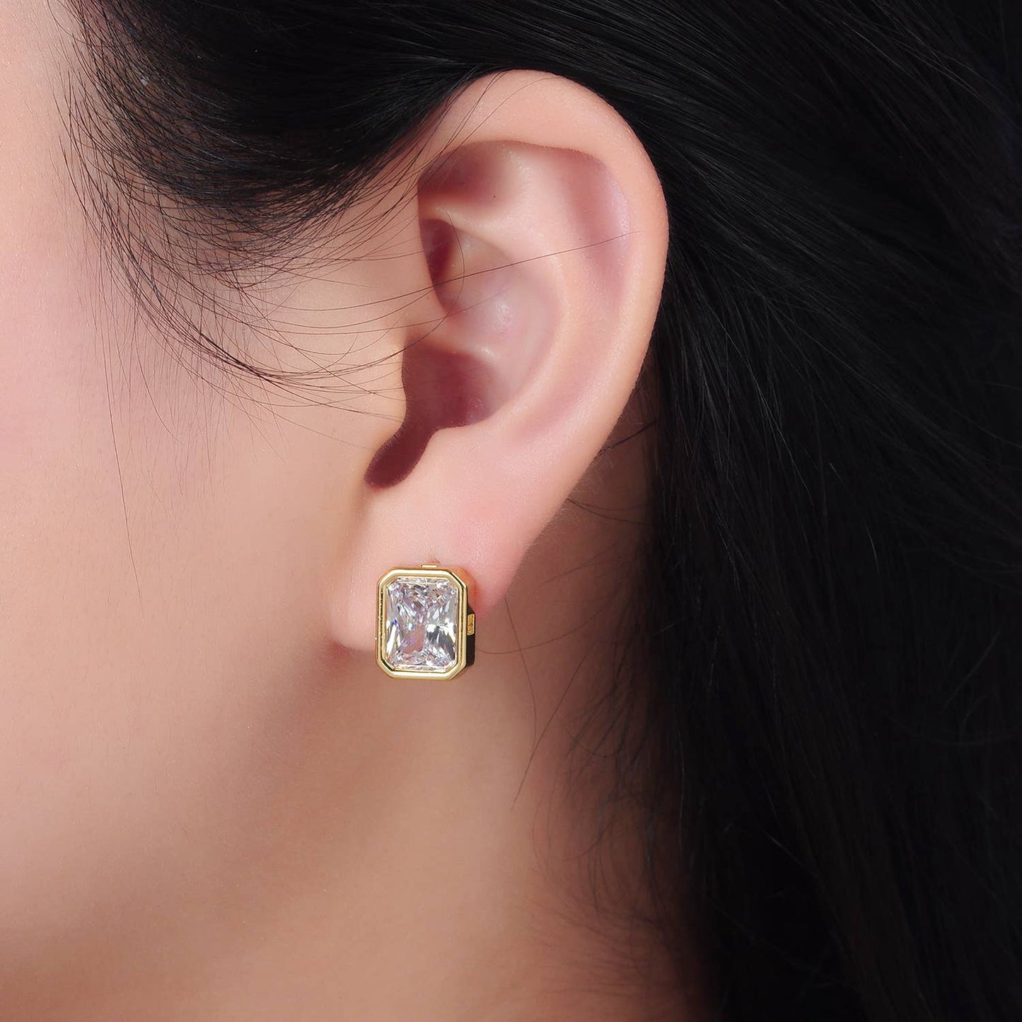 24K Gold Filled 12mm CZ Edged Bezel Stud Earring | AD671