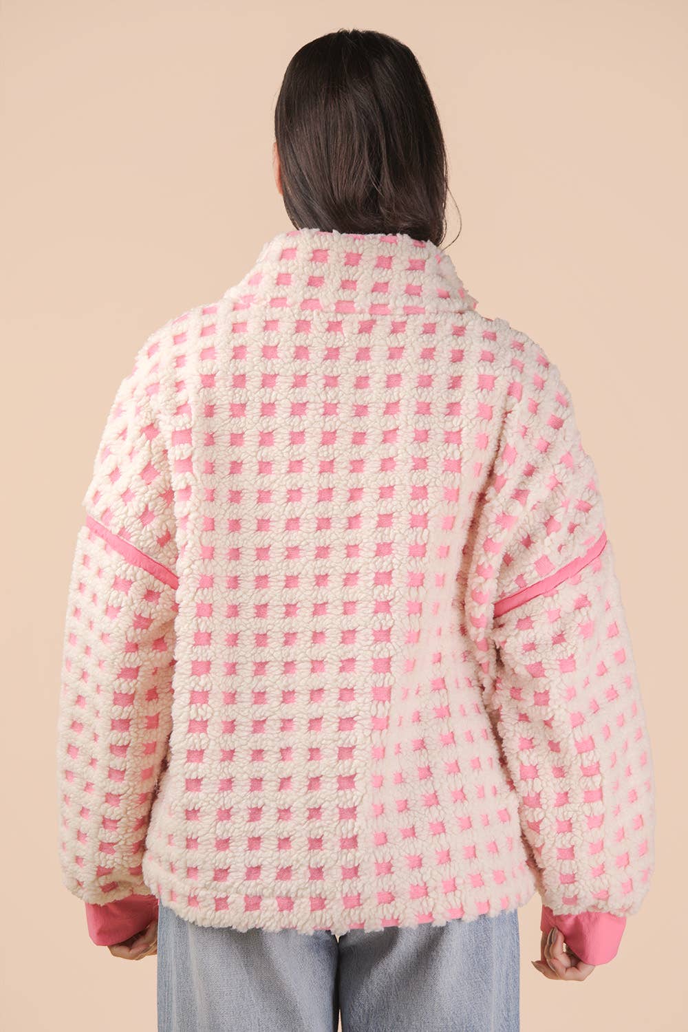 Oversized Checker Fleece Jacket