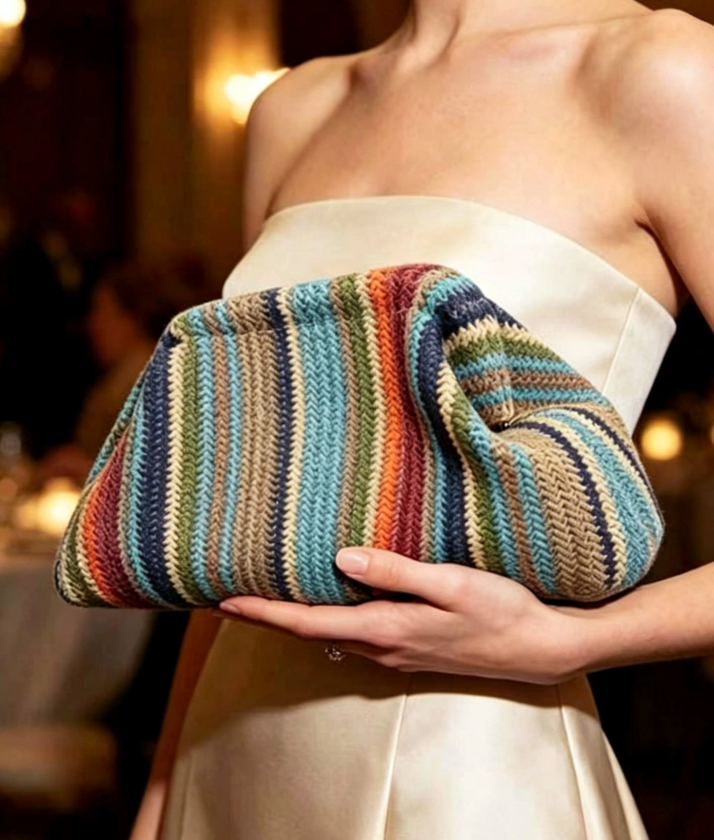Stripe Knit Cosmetic Bag Beach Knit Clutch Pouch