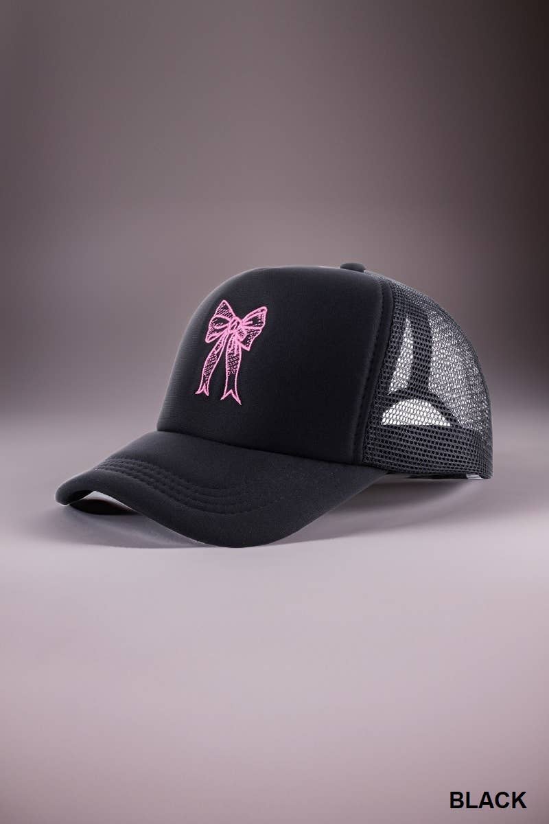 `.Ribbon Bow Embroidery Trucker Hat