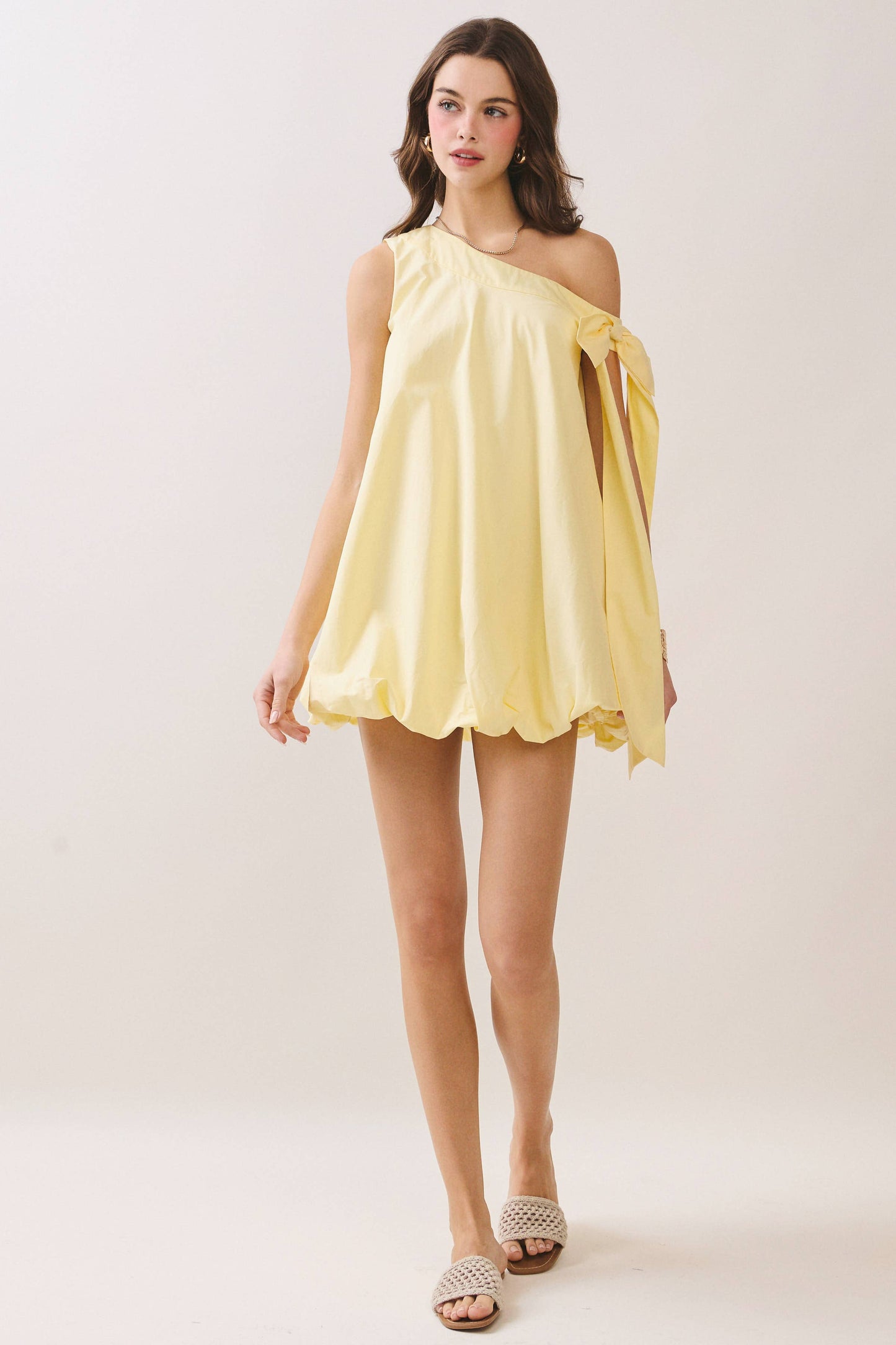 Voluminous Balloon Hem One Shoulder Mini Dress