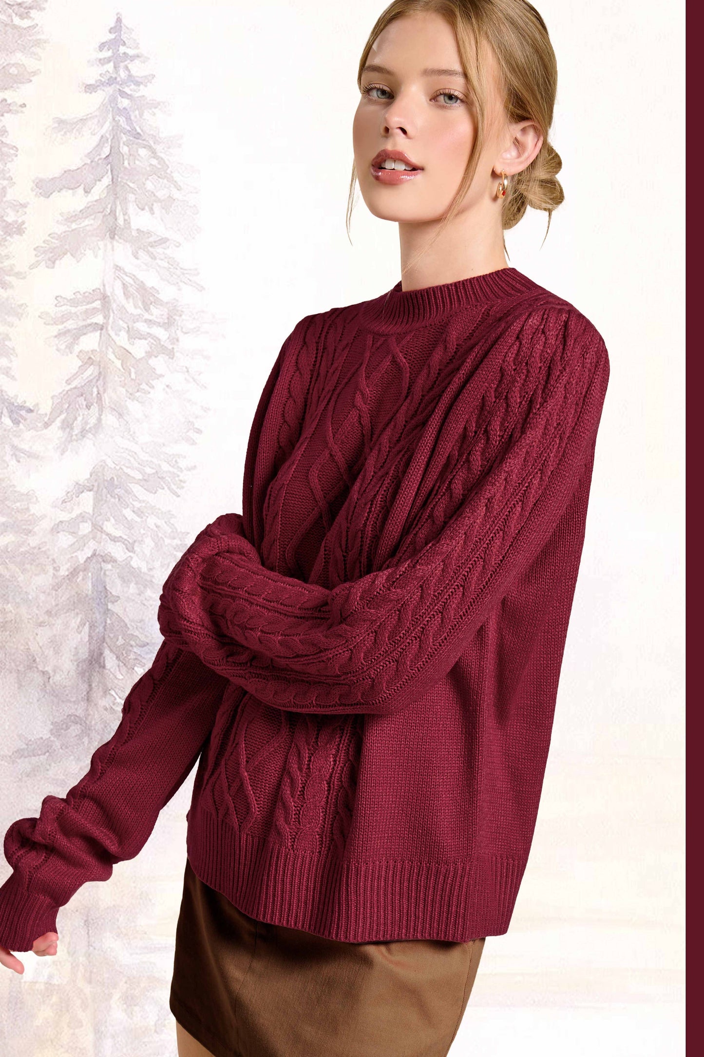 Super Soft Ribbed Crew Neck Cable Knit Sweater