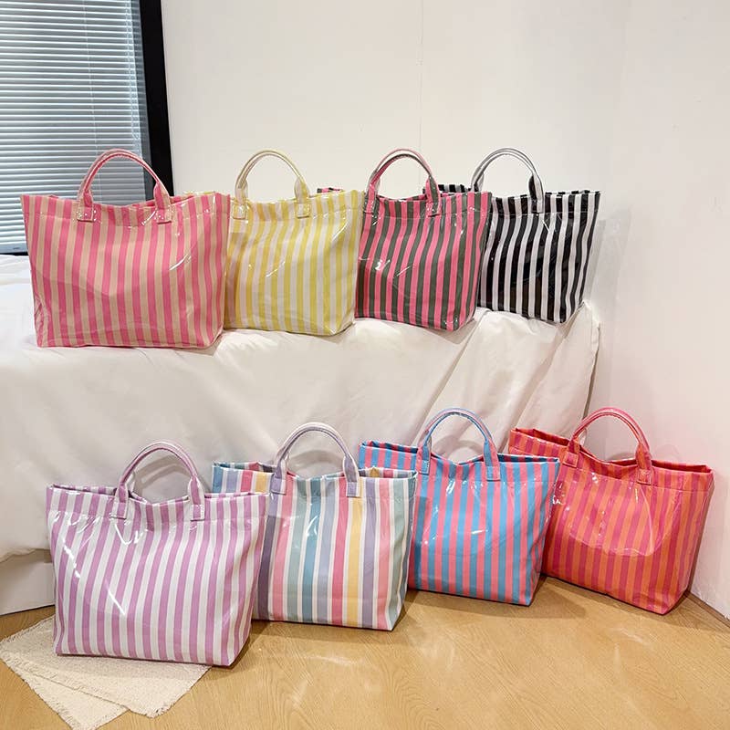 Color Block Striped PVC Large Capacity Tote Bag