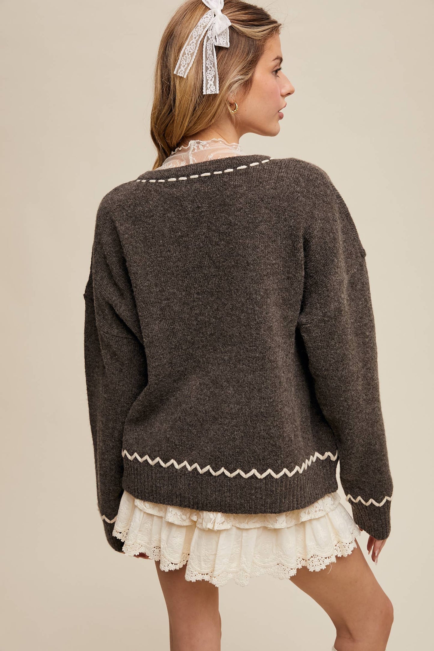 Floral Embroidered Knit Sweater LSW0978