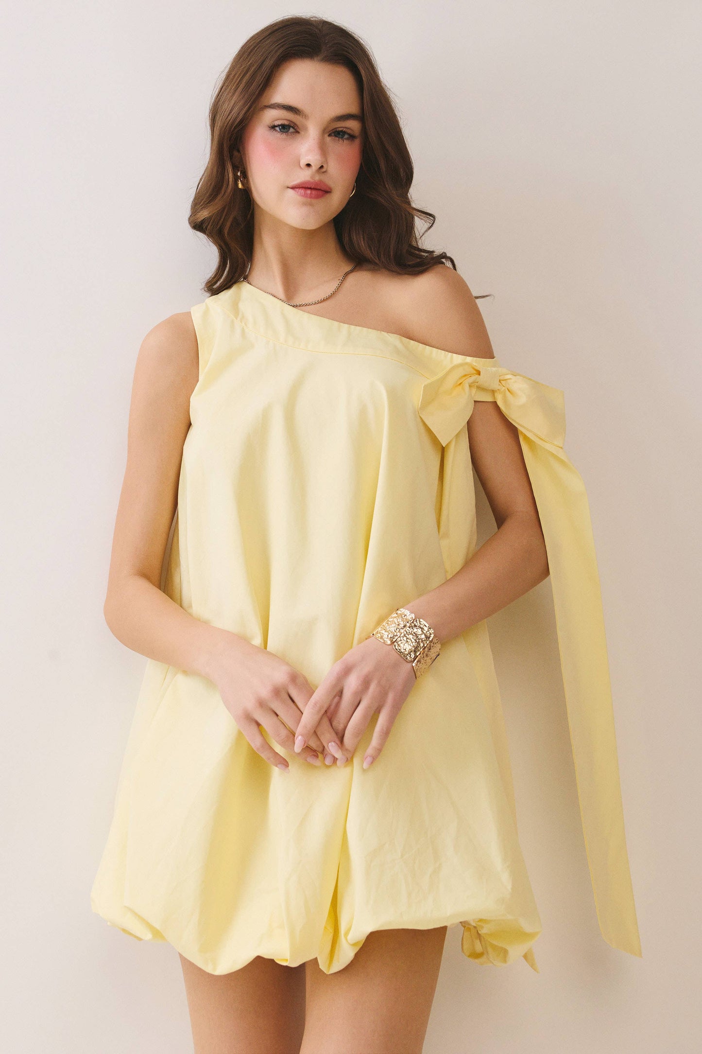 Voluminous Balloon Hem One Shoulder Mini Dress
