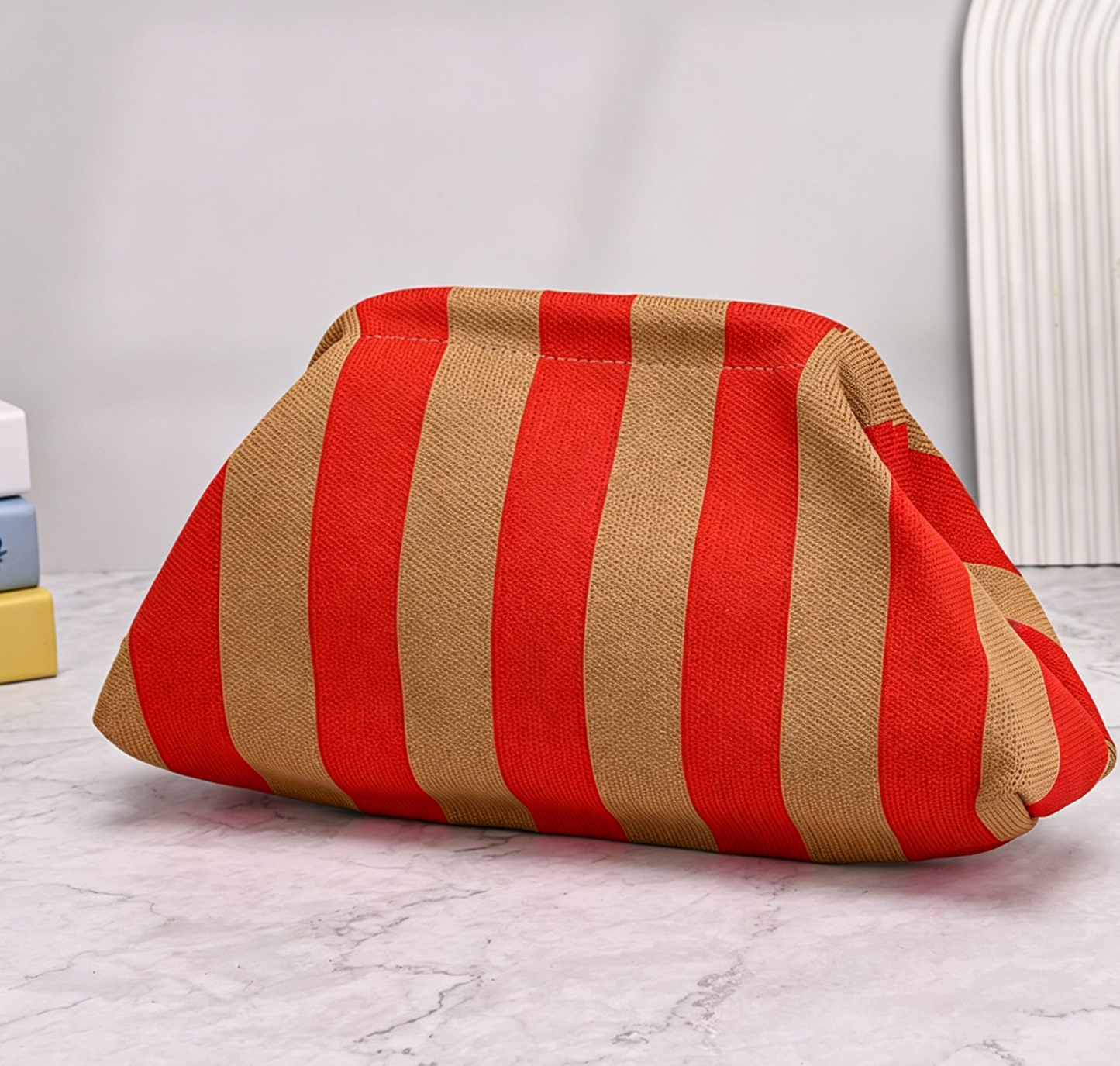 Stripe Knit Cosmetic Bag Beach Knit Clutch Pouch