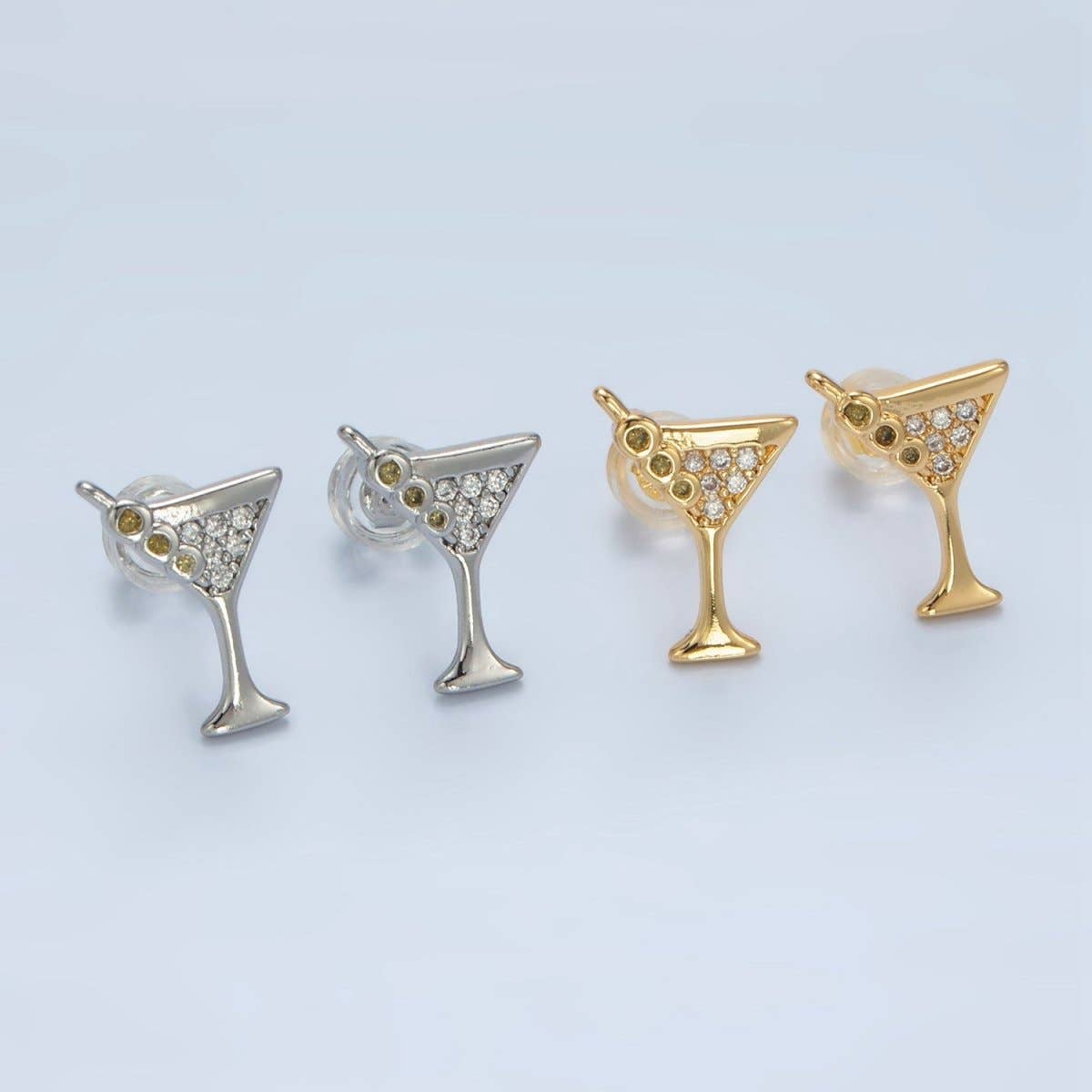24K Gold Filled Micro Paved CZ Martini Alcohol Drink Earrings in Gold & Silver | AD691 AD692