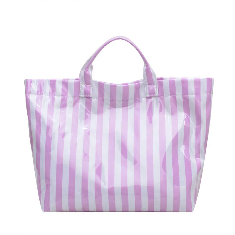 Color Block Striped PVC Large Capacity Tote Bag
