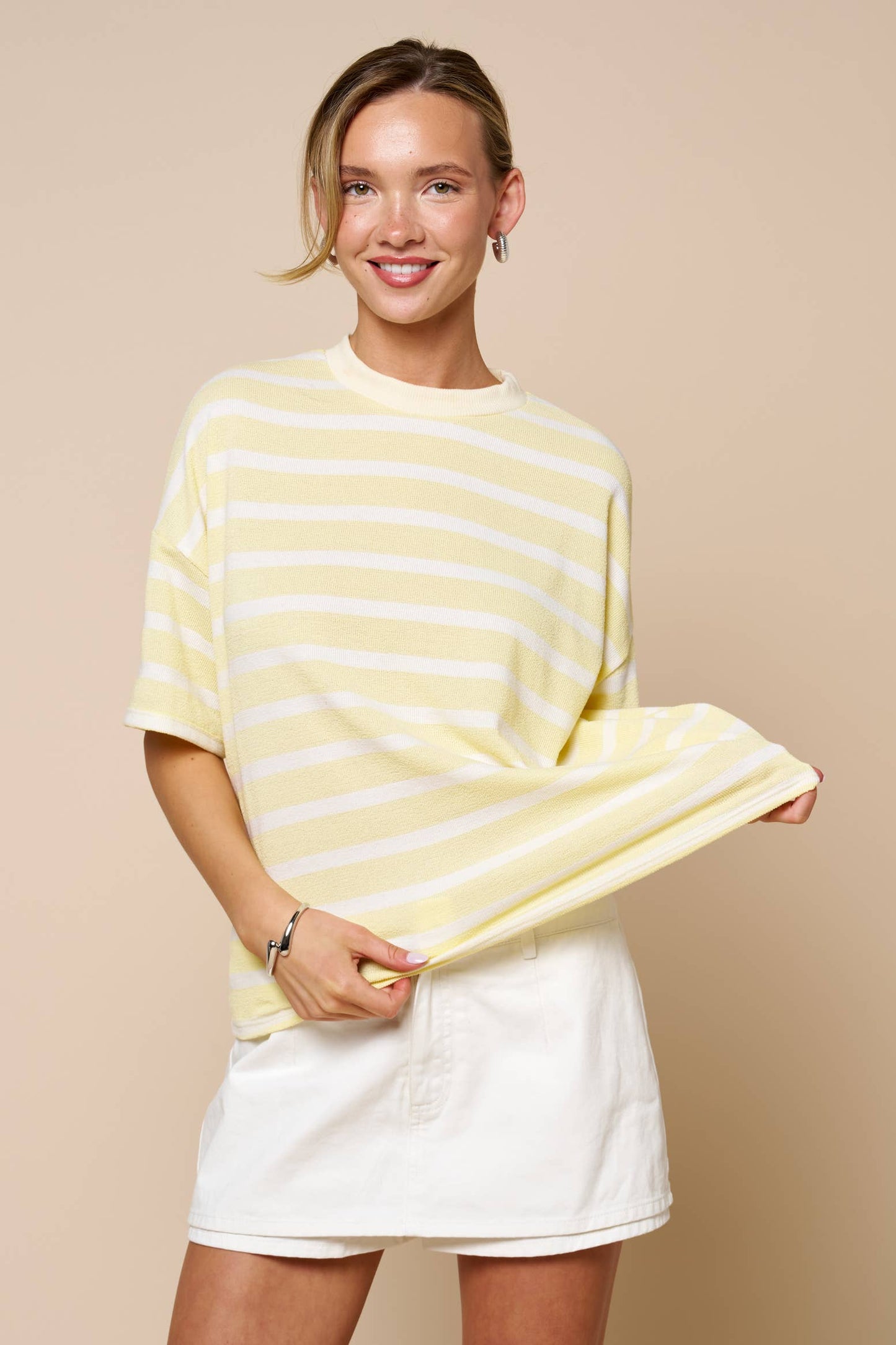 Striped Short Sleeve Knit Top
