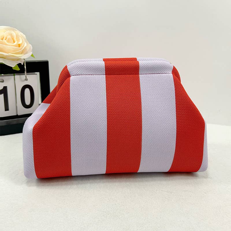 Color-block Striped Knit Cosmetic Bag Beach Knit Clutch