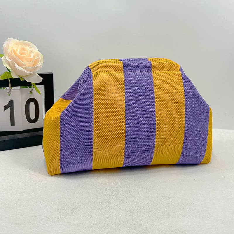 Color-block Striped Knit Cosmetic Bag Beach Knit Clutch