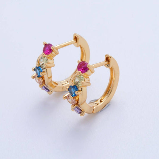 18K Gold Filled Multicolor CZ Cluster 15mm Huggie Earrings | AI350