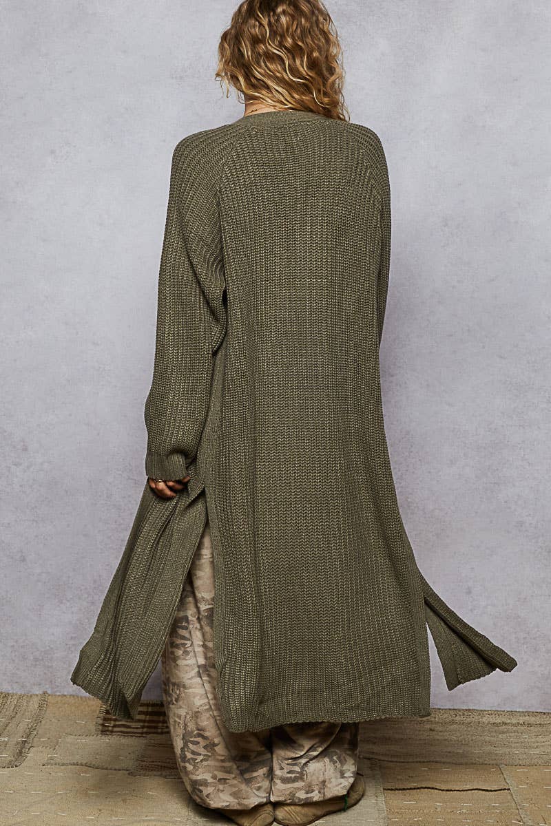 Open front long sleeves long cardigan sweater