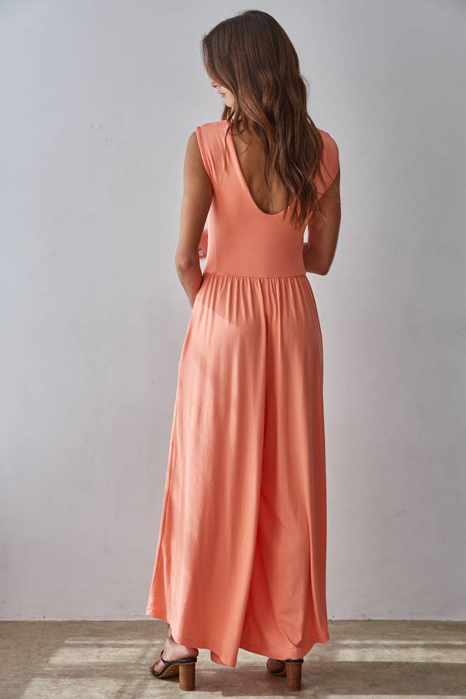 Knit Polyester Spandex Open Back Wide Leg Jumpsuit