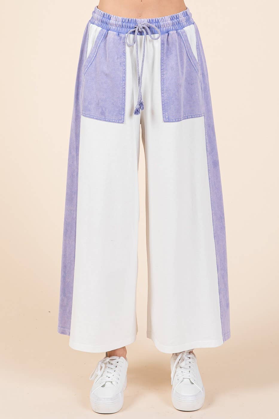 FRENCH TERRY WIDE LEG COLOR BLOCK PANTS